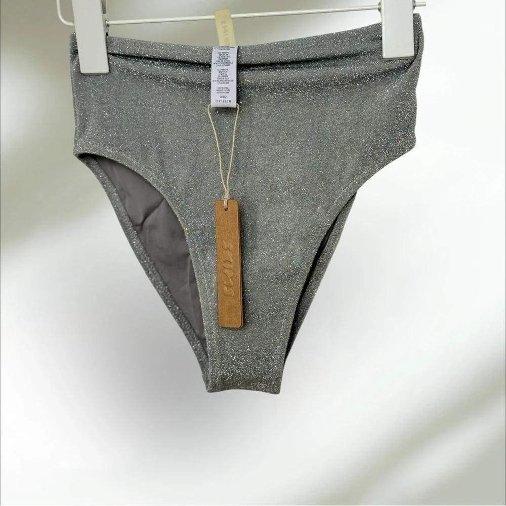 💎SKIMS Glitter Swim High Waist Bottoms — Nickel — XXS — NWT